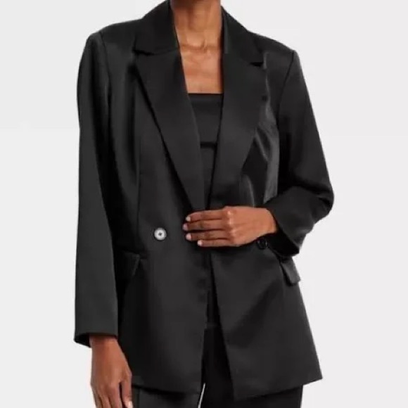 a new day Jackets & Blazers - A New Day Satin Black Oversized Jacket Double Breasted Blazer XS